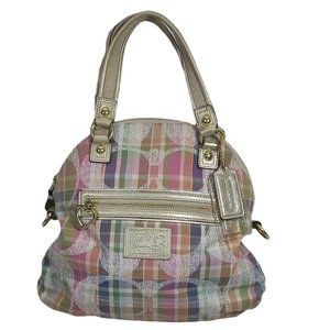 Coach Daisy Madras Satchel w/ Gold Metallic Trim & 2 Original Coach Tags